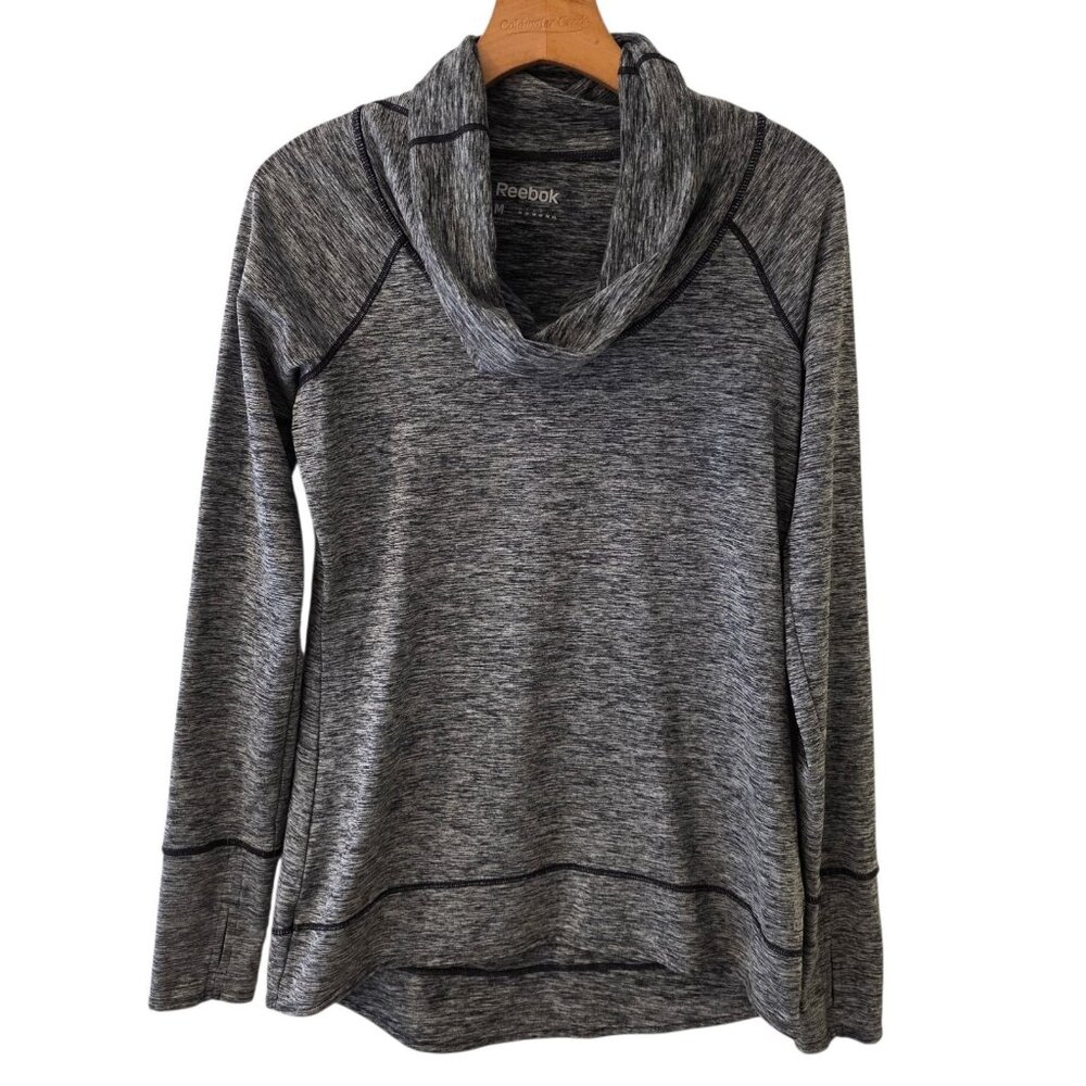 REEBOK Pullover Fitted Cowl Neck Top Womens Sz M Hiking Outdoor Black Heathered